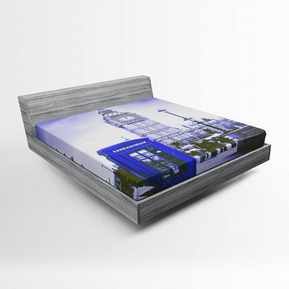 Ambesonne London Fitted Sheet, Telephone Booth Big Ben, Queen Size, Red Grey