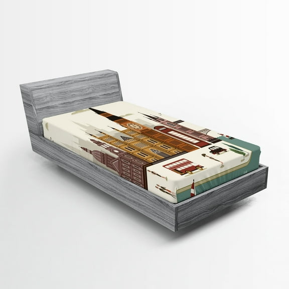 Ambesonne London Fitted Sheet, Travel Scenery Big Ben, Twin XL Size, Multicolor