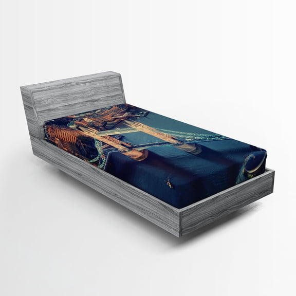 Ambesonne London Fitted Sheet, Vintage British River UK, Twin Size, Multicolor