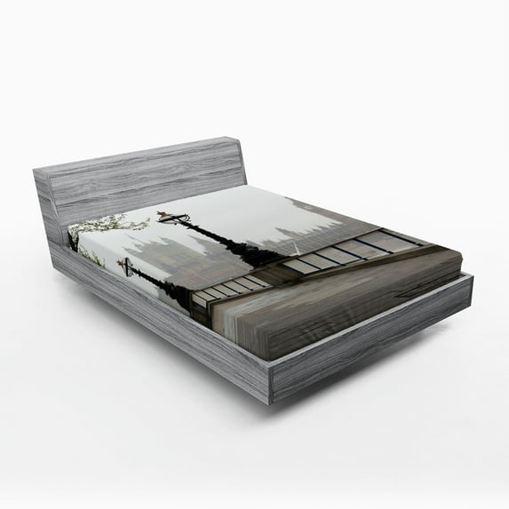 Ambesonne London Fitted Sheet, Westminster Tower Bridge, Full Size, Multicolor