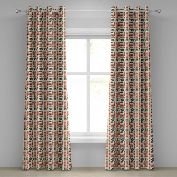 Ambesonne London Grommet Curtain, Grunge Vintage Graphic, 50" x 108", Vermilion Cream Black