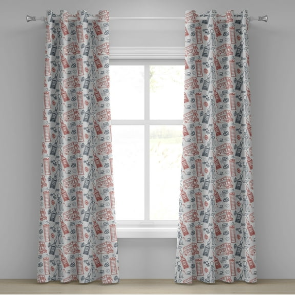 Ambesonne London Grommet Curtain, Popular English, 50" x 108", Vermilion Dark Blue
