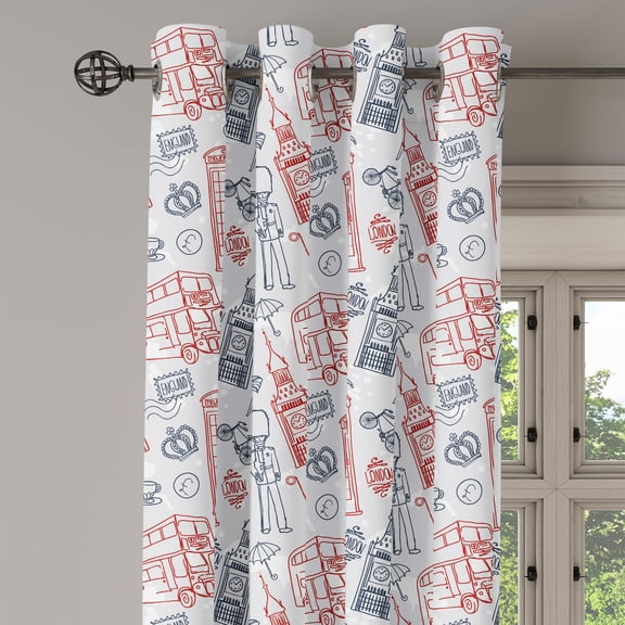 Ambesonne London Grommet Curtain Single Panel, Popular English, 50"x60", Vermilion Dark Blue