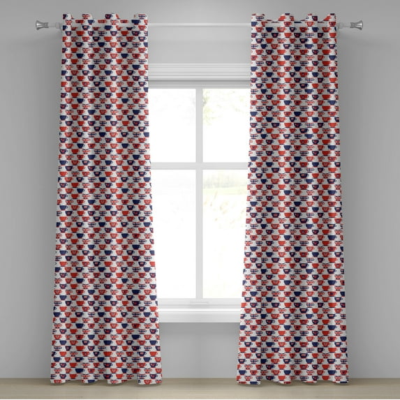 Ambesonne London Grommet Curtain, Tea Party Flag Cups, 50" x 72", Vermilion Navy Blue