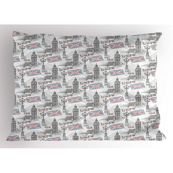 Ambesonne London Pillow Sham, Famous Big Ben Sketchy, 26" X 20", Multicolor