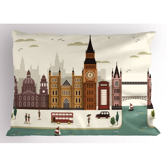 Ambesonne London Pillow Sham, Travel Scenery Big Ben, 26" X 20", Multicolor