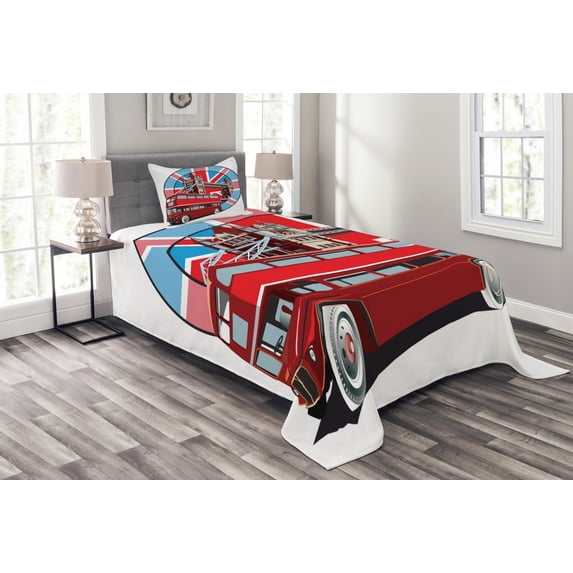 Ambesonne London Quilted Bedspread Set 2 Pcs, British Metropol City, Twin Size, Multicolor