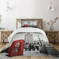 thumbnail image 1 of Ambesonne London Quilted Bedspread Set 2 Pcs, Telephone Booth Big Ben, Twin Size, Red Grey, 1 of 3