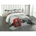 thumbnail image 1 of Ambesonne London Quilted Bedspread Set 3 Pcs, Telephone Booth Big Ben, King Size, Red Grey, 1 of 5
