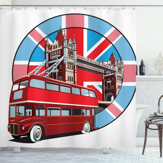 Ambesonne London Shower Curtain, British Metropol City, 69"Wx70"L, Multicolor