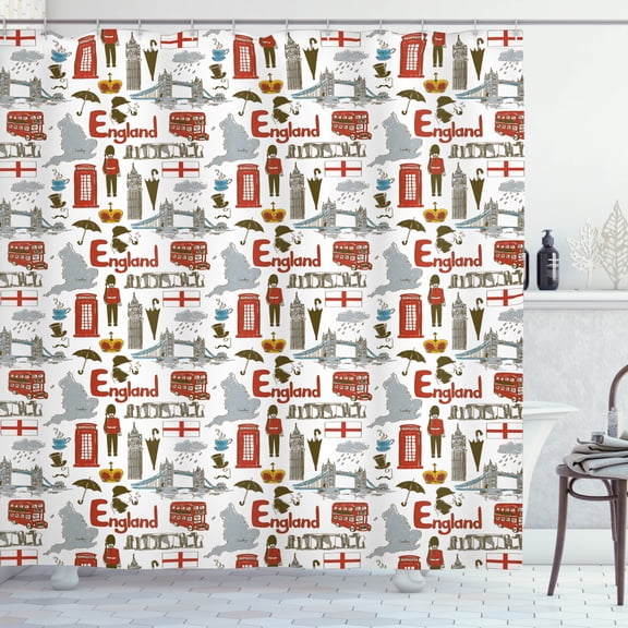 Ambesonne London Shower Curtain, Fun Colorful Sketch, 69"Wx70"L, Multicolor