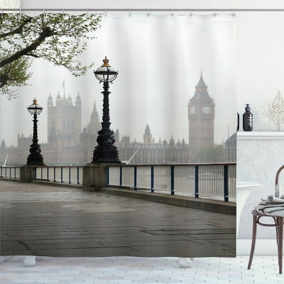 Ambesonne London Shower Curtain, Westminster Tower Bridge, 69"Wx70"L, Multicolor