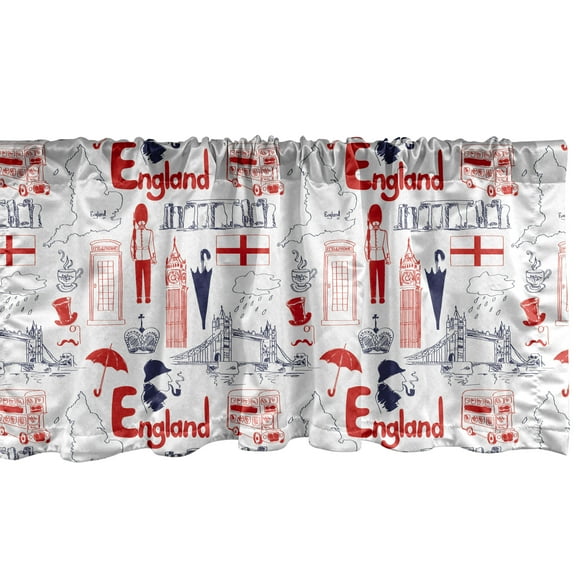 Ambesonne London Window Valance, British Culture Sketch, 54" X 12", Vermilion Dark Blue