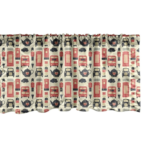 Ambesonne London Window Valance, Grunge Vintage Graphic, 54" X 12", Vermilion Cream Black