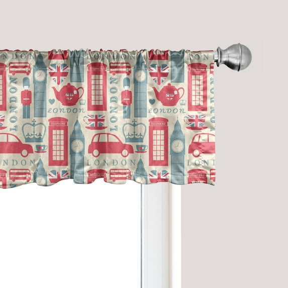 Ambesonne London Window Valance, Popular British Culture, 54" X 18", Dark Coral Bluegrey