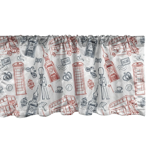 Ambesonne London Window Valance, Popular English, 54" X 18", Vermilion Dark Blue