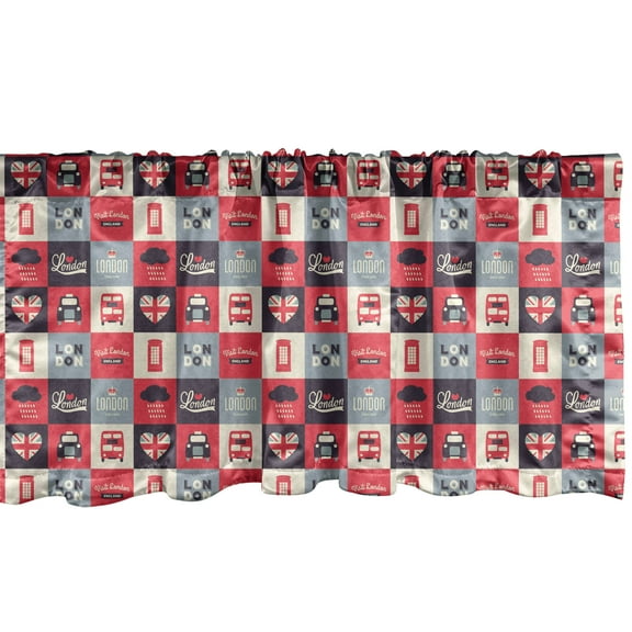 Ambesonne London Window Valance, Retro UK Europe Travel, 54" X 12", Multicolor