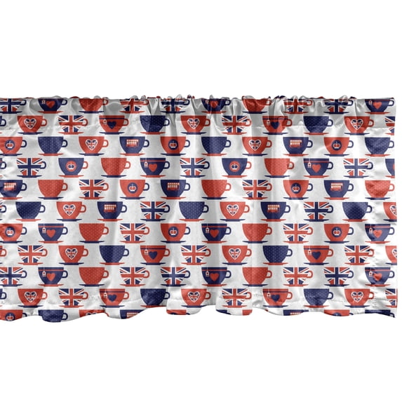 Ambesonne London Window Valance, Tea Party Flag Cups, 54" X 18", Vermilion Navy Blue