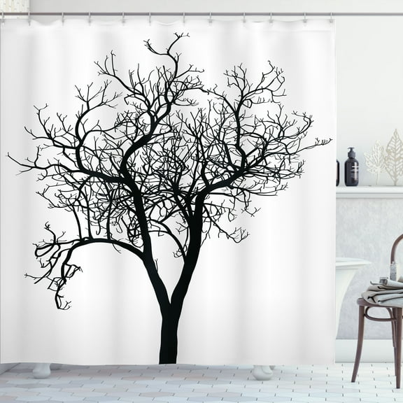 Ambesonne Lonely Tree Shower Curtain, Barren Branch Fall, 69"Wx84"L, Black and White