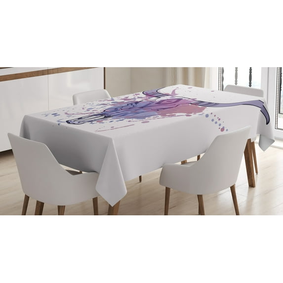 Ambesonne Longhorn Tablecloth Rectangular Table Cover, Bull Skull with Splashes, 60"x84", Eggshell and Multicolor
