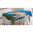 thumbnail image 1 of Ambesonne Longhorn Tablecloth Rectangular Table Cover, Female Cow and Open Sky, 60"x84", Sea Blue Fern Green, 1 of 4