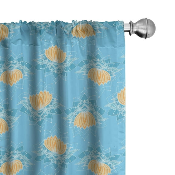 Ambesonne Lotus Window Curtains, Japanese Themed Flora, Each 28" W x 63" L, Marigold Blue White