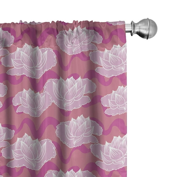 Ambesonne Lotus Curtains, Folklore Flowers, Pair of 28"x63", Pink Coral Pale Pink