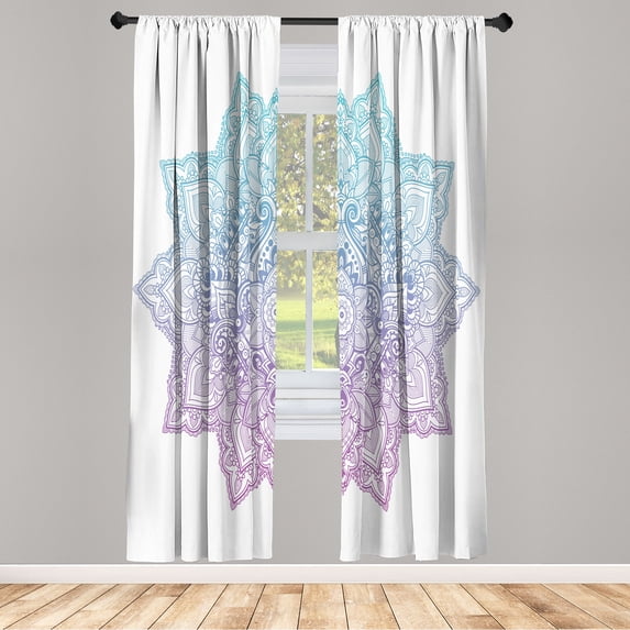 Ambesonne Lotus Curtains, Mandala Abstract Flower Print, Pair of 28"x84", Pale Purple