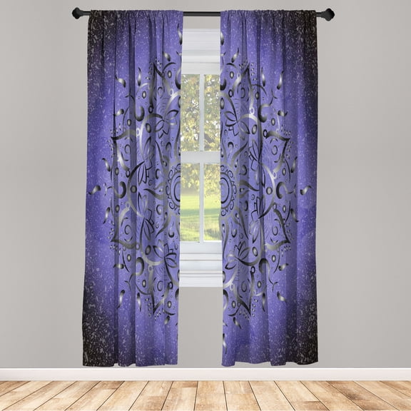 Ambesonne Lotus Curtains, Sun Pattern Ombre Effect Art, Pair of 28"x63", Purple