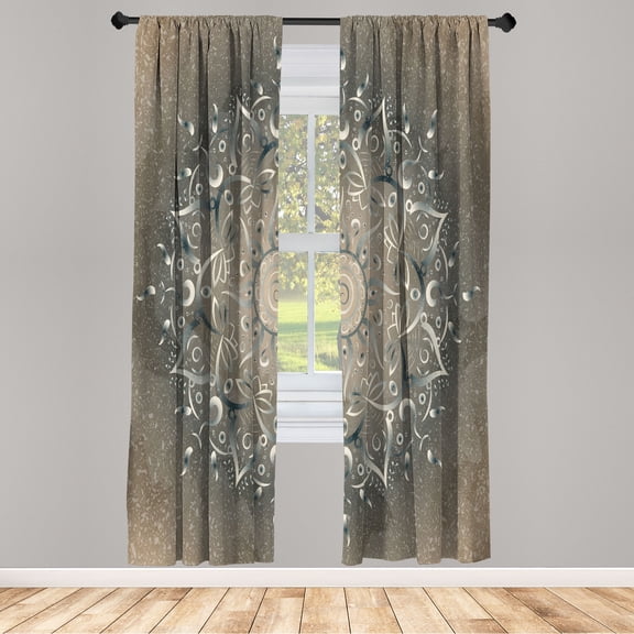 Ambesonne Lotus Curtains, Sun Pattern Ombre Effect Art, Pair of 28"x63", Sepia Dusk