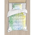 thumbnail image 1 of Ambesonne Lotus Duvet Cover Set, Doodle Watercolor Flora, Twin, Jade Green Pale Blue, 1 of 3