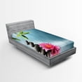 thumbnail image 1 of Ambesonne Lotus Flower Fitted Sheet, Spa Theme Rocks, Twin XL Size, Blue Pink Green, 1 of 3