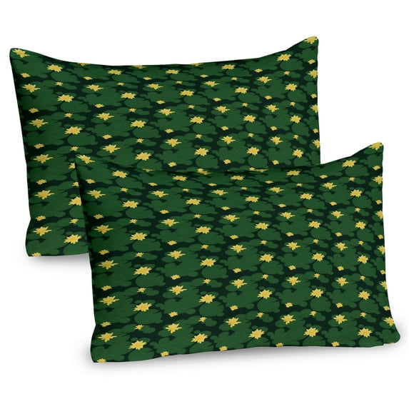 Ambesonne Lotus Flower Pillow Sham 2 Pack, Purity, 26"x20", Emerald Yellow