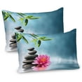 thumbnail image 1 of Ambesonne Lotus Flower Pillow Sham 2 Pack, Spa Theme Rocks, 30"x20", Blue Pink Green, 1 of 3