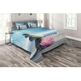 thumbnail image 1 of Ambesonne Lotus Flower Quilted Coverlet 3 Pcs, Harmony, Queen Size, Grey Blue Pink, 1 of 2