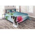 thumbnail image 1 of Ambesonne Lotus Flower Quilted Coverlet 3 Pcs, Spa Theme Rocks, King Size, Blue Pink Green, 1 of 2