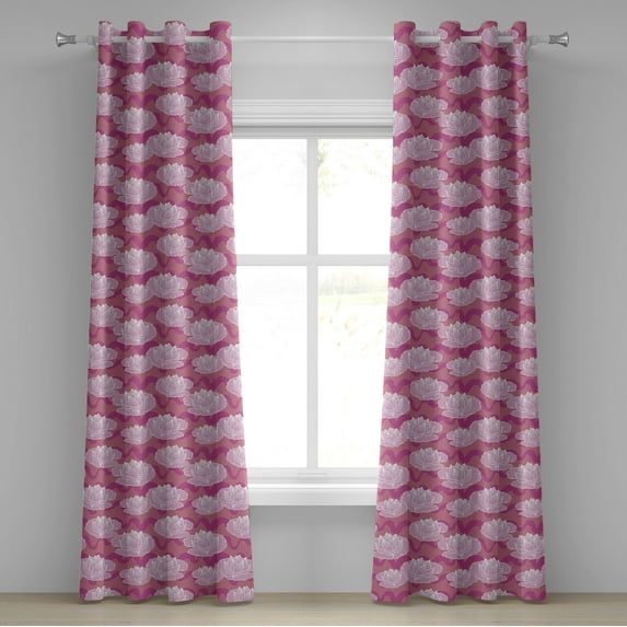 Ambesonne Lotus Grommet Curtain, Folklore Flowers, 50" x 120", Pink Coral Pale Pink
