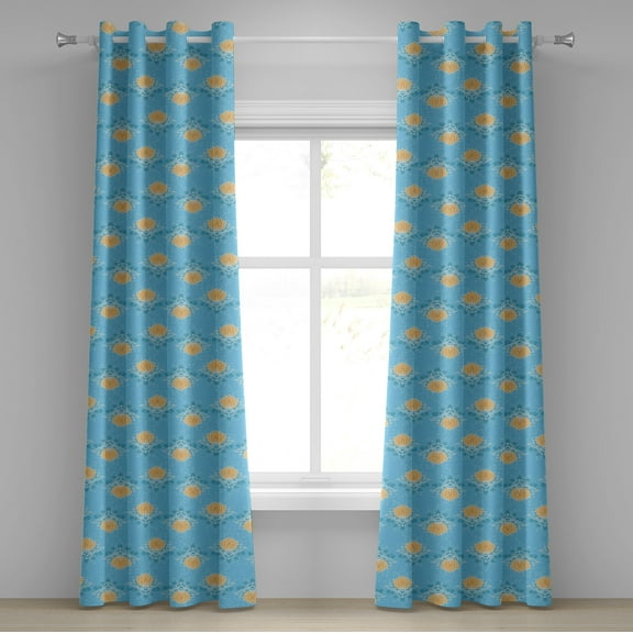 Ambesonne Lotus Grommet Curtain, Japanese Themed Flora, 50" x 120", Marigold Blue White