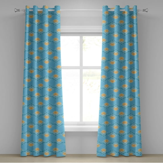 Ambesonne Lotus Grommet Curtain, Japanese Themed Flora, 50" x 120", Marigold Blue White
