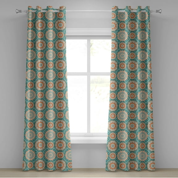 Ambesonne Lotus Grommet Curtain, Oriental Mandala Pattern, 50" x 120", Pale Blue Beige Peach
