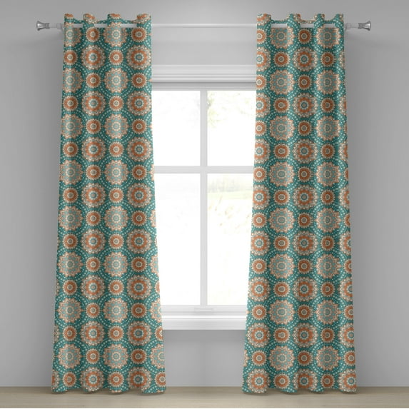 Ambesonne Lotus Grommet Curtain, Oriental Mandala Pattern, 50" x 96", Pale Blue Beige Peach
