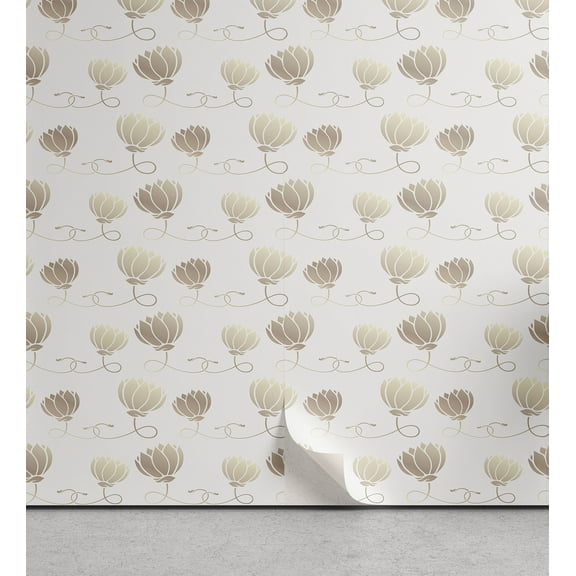 Ambesonne Lotus Peel & Stick Wallpaper for Home, Neutral Boho Floral Pattern, 13"x36", Dusk Warm Taupe Pale Grey