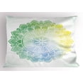 thumbnail image 1 of Ambesonne Lotus Pillow Sham, Doodle Watercolor Flora, 26" X 20", Jade Green Pale Blue, 1 of 2