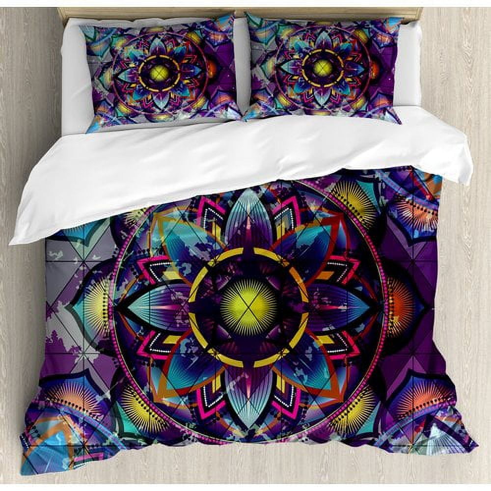 Queen Psychedelic Purple and Blue Microfiber Duvet Set