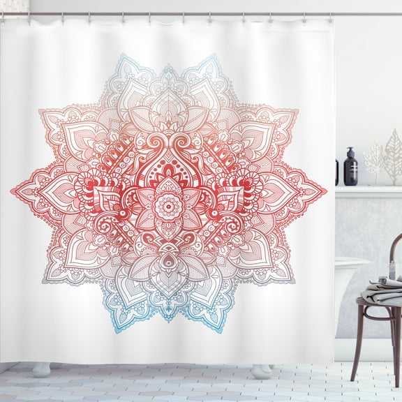 Ambesonne Lotus Shower Curtain, Boho Mandala Oriental Pattern, 69"Wx75"L, Dark Coral