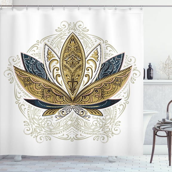Ambesonne Lotus Shower Curtain, Exotic Petals of Flower Print, 69"Wx70"L, Eggshell White