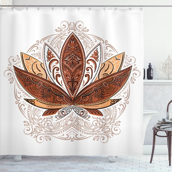 Ambesonne Lotus Shower Curtain, Flower Exotic Petals Print, 69"Wx70"L, Dark Rust