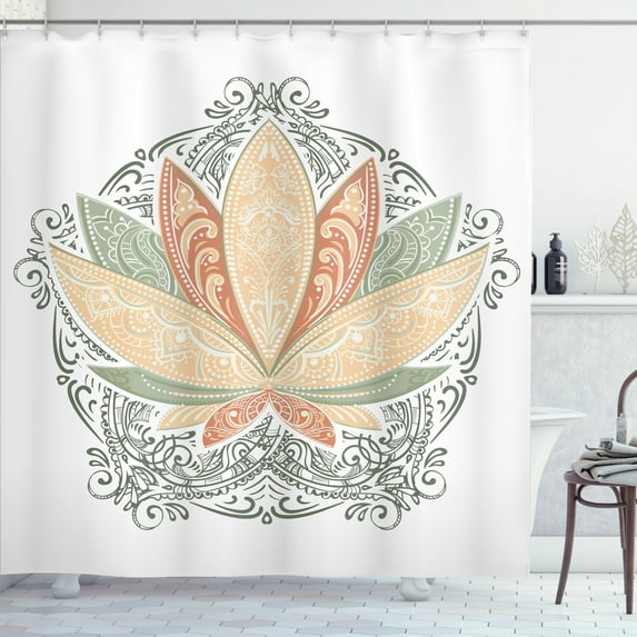 Ambesonne Lotus Shower Curtain, Flower Exotic Petals Print, 69"Wx70"L, Peach White