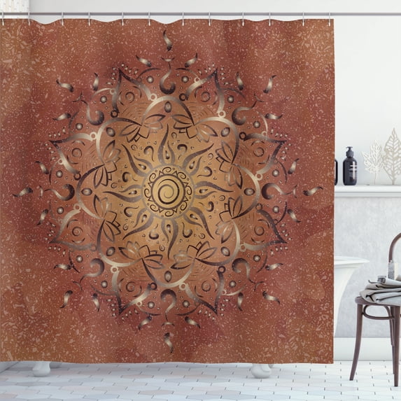 Ambesonne Lotus Shower Curtain, Sun Pattern Ombre Effect Art, 69"Wx75"L, Dark Rust