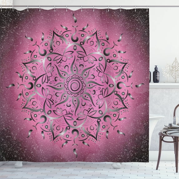 Ambesonne Lotus Shower Curtain, Sun Pattern Ombre Effect Art, 69"Wx75"L, Pastel Pink